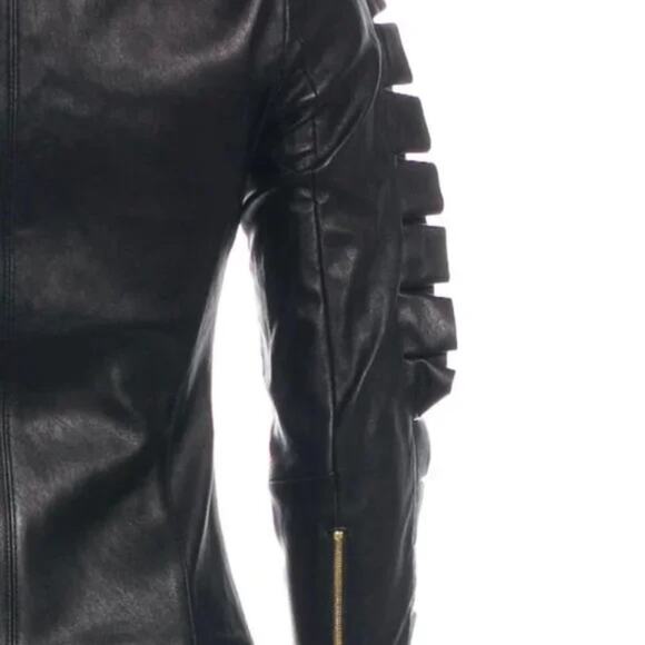 Thomas Wylde Long Sleeve Black Leather Statement Jacket, Size XXS (MSRP $2,375) - Picture 5 of 5